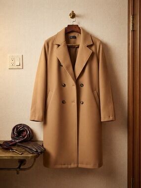 SHEIN Men's Double-Breasted Camel Pea Coat